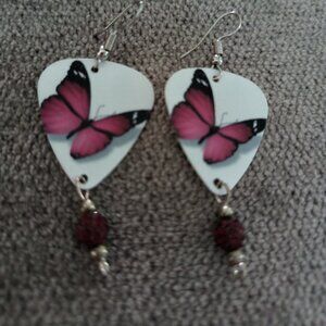 Women's PURPLE BUTTERFLIES GUITAR PICK EARRINGS